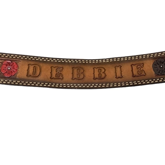 VINTAGE Belt Hand Tooled Leather “Debbie” Flowers Leaves Western Rodeo Texas main image 9